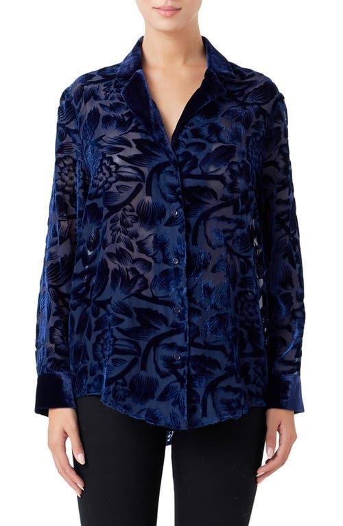 Endless Rose Floral Semisheer Velvet Burnout Long Sleeve Button-Up Shirt Product Image