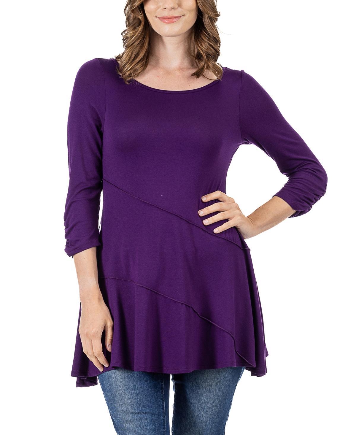 24seven Comfort Apparel Womens Ruched Sleeve Swing Tunic Top Product Image