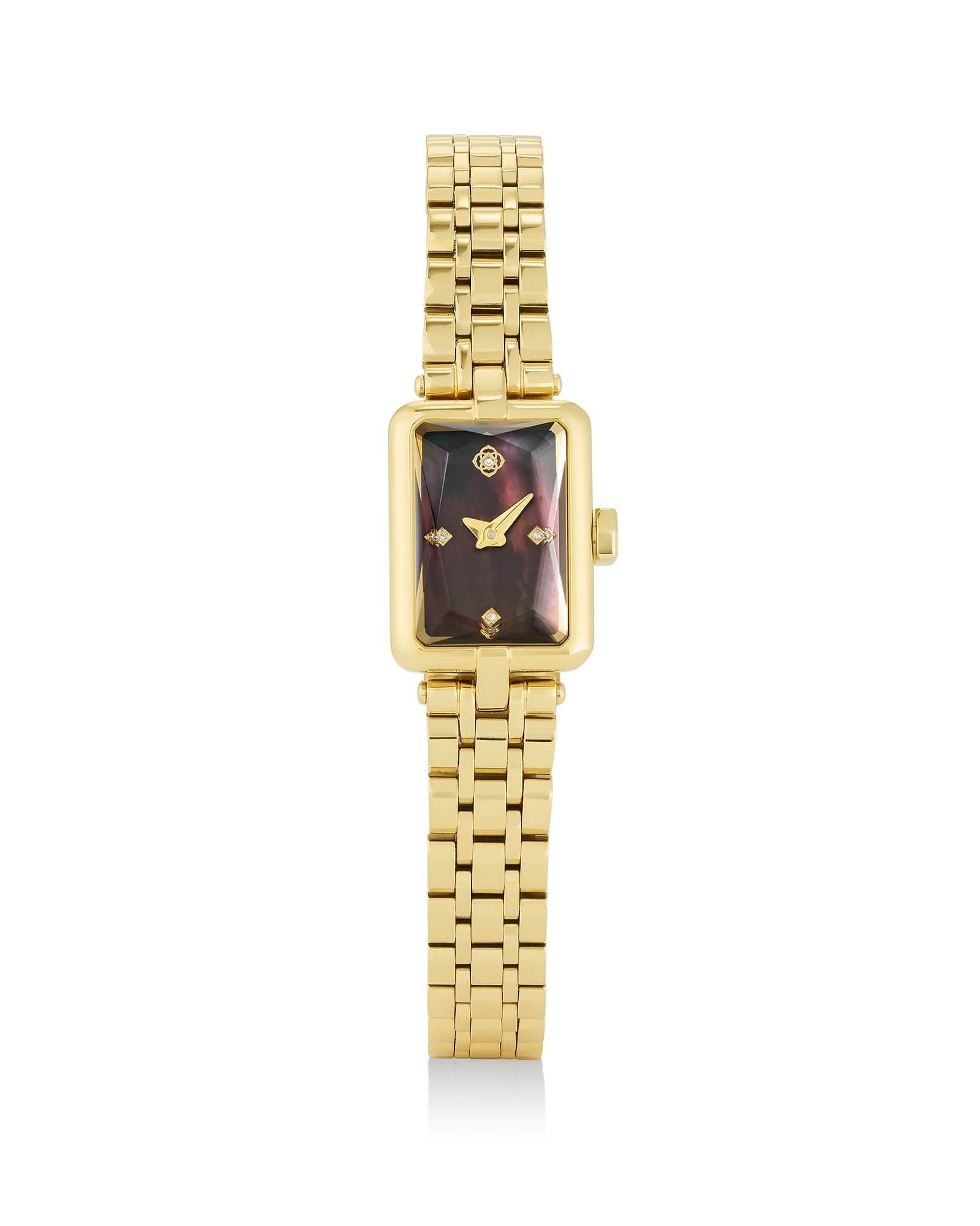 Adela Gold Tone Stainless Steel Watch in Black Mother-of-Pearl Product Image