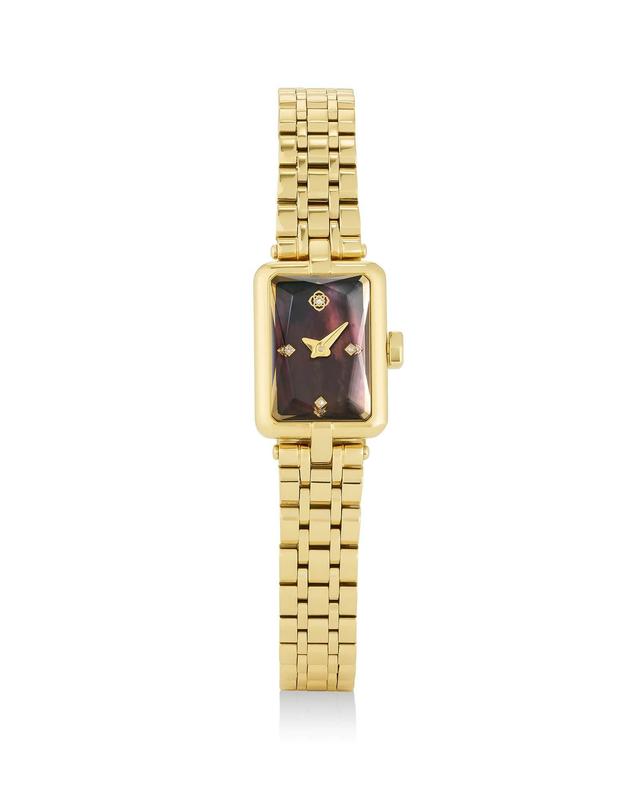 Adela Gold Tone Stainless Steel Watch in Black Mother-of-Pearl Product Image