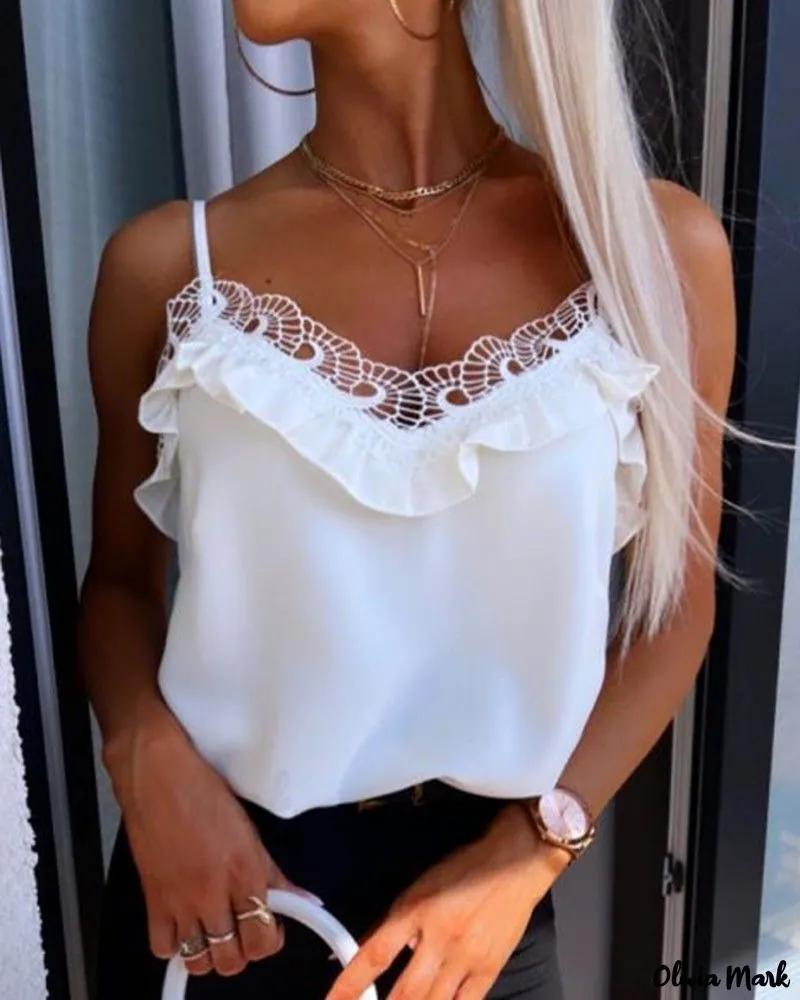 Olivia Mark – Guipure Lace Frill Hem Cami Blouse product image