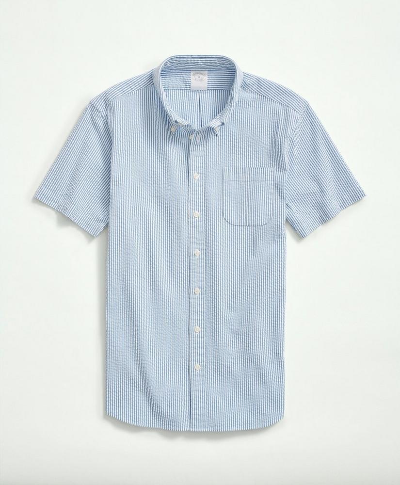 Washed Cotton Seersucker Button-Down Collar, Stripe Short-Sleeve Sport Shirt Product Image