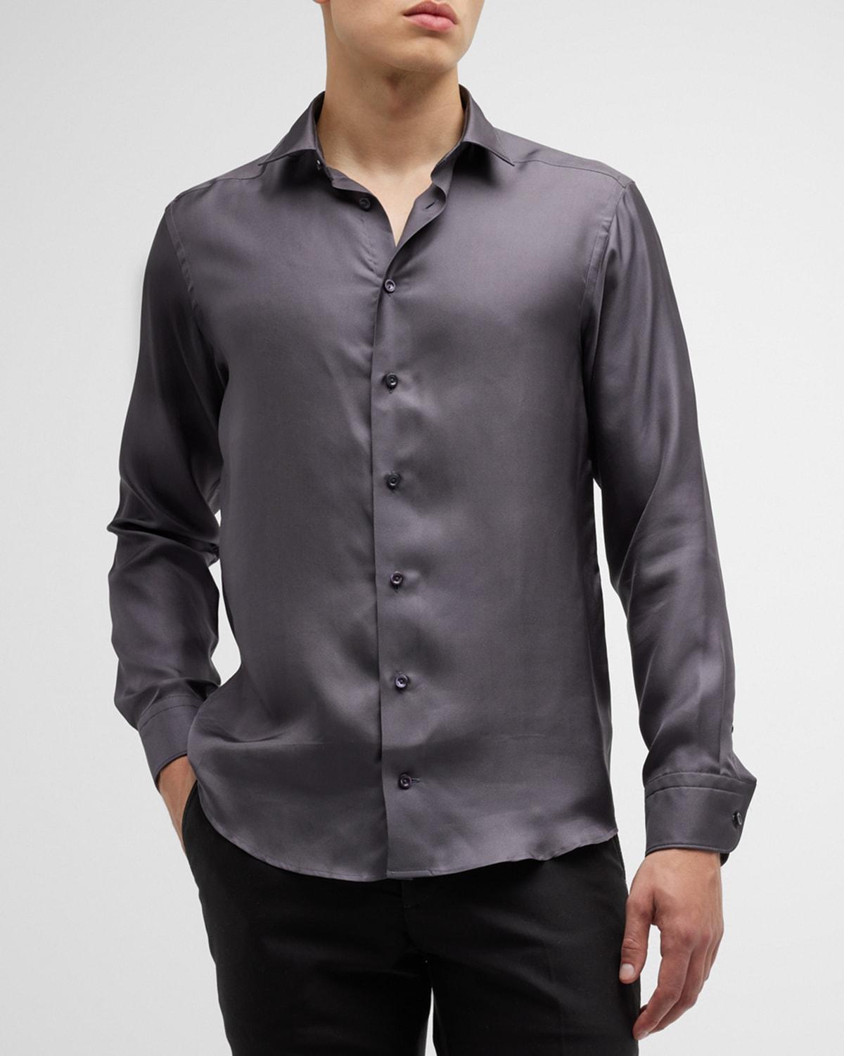 Mens Slim-Fit Silk Dress Shirt Product Image