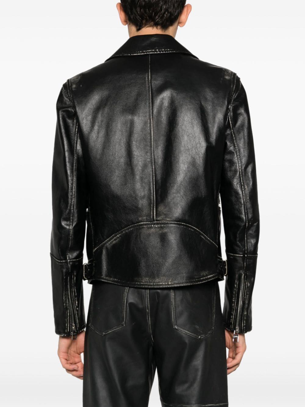 Zipped Leather Biker Jacket In Black Product Image