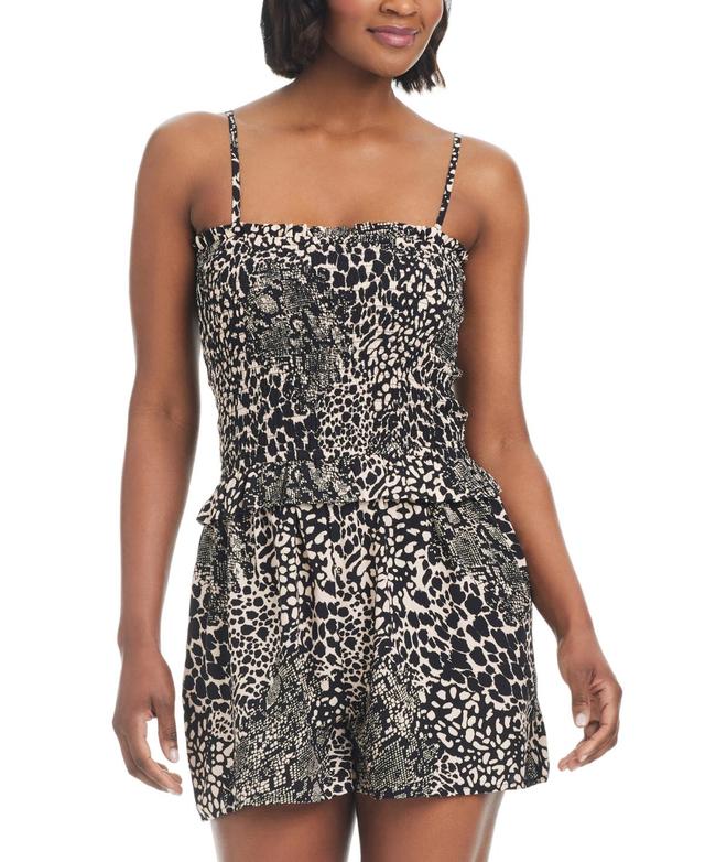 Bar Iii Womens Printed Smocked-Top Cover-Up Romper, Created for Macys Product Image