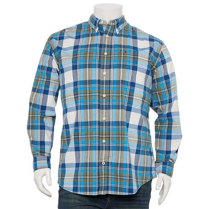 Big & Tall Tommy Hilfiger Plaid Button Down Shirt, Mens Green Blue Product Image