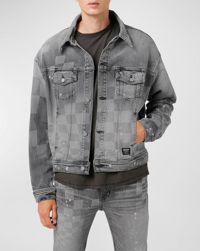 Mens Check Denim Trucker Jacket Product Image