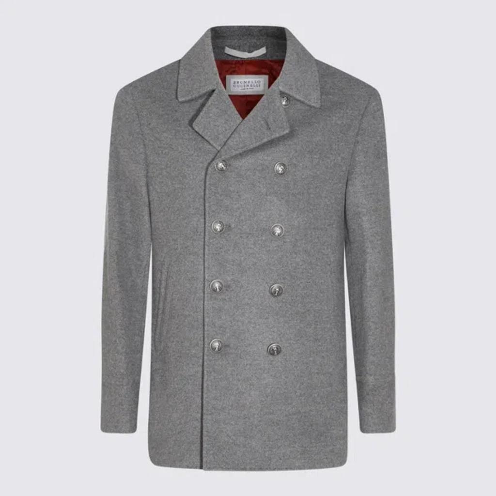 Grey Wool Down Jacket In Gray Product Image