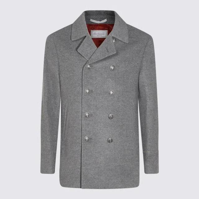 Grey Wool Down Jacket In Gray Product Image