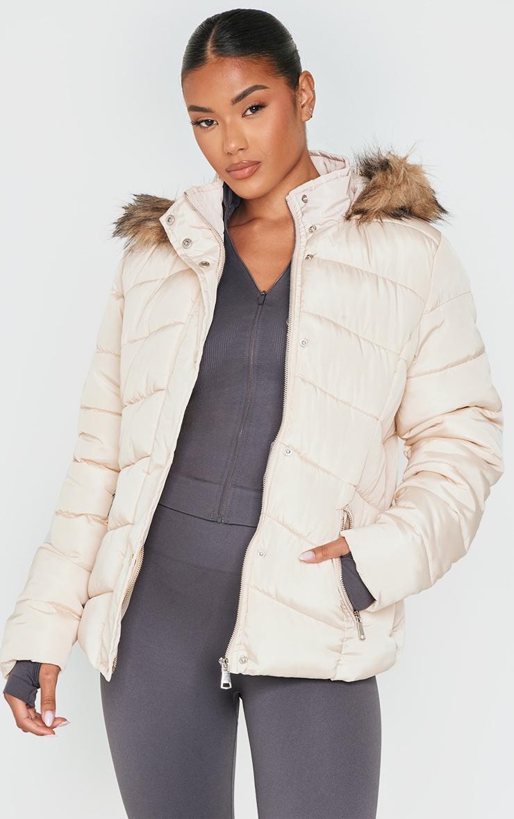 Stone Quilted Mara Faux Fur Hooded Puffer Jacket Product Image