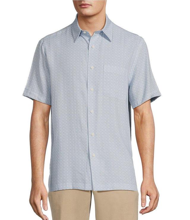 Roundtree & Yorke Short Sleeve Polynosic Dobby Small Geometric Print Sport Shirt Product Image