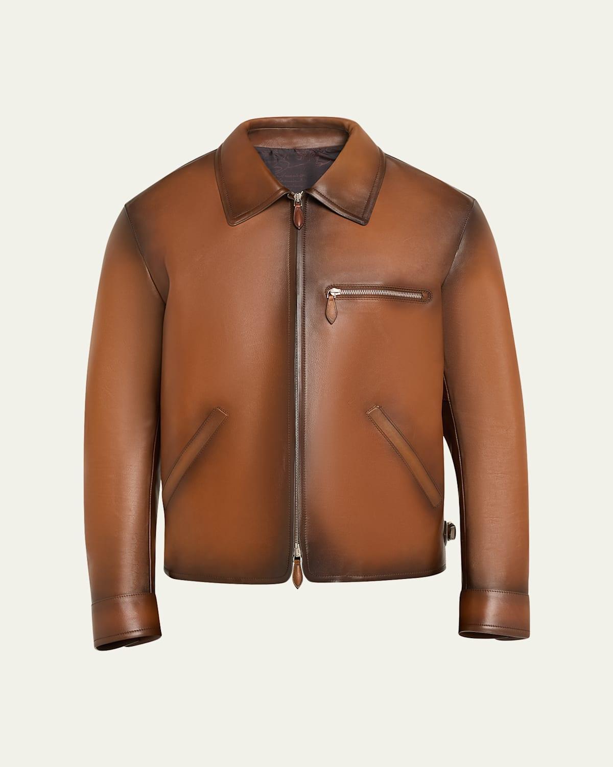 Mens Jour Patina Leather Full-Zip Blouson Jacket Product Image