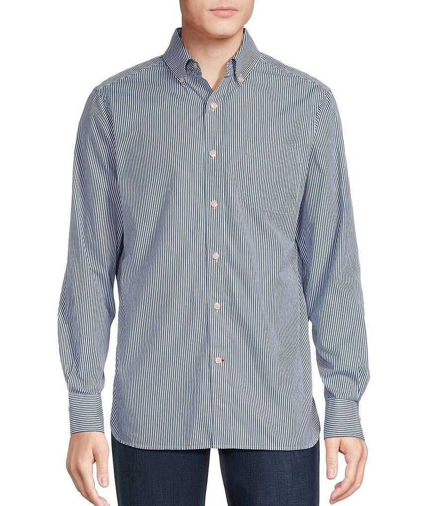 Cremieux Blue Label Classic Fit Capri Washed Mini Stripe Poplin Long Sleeve Woven Shirt Product Image