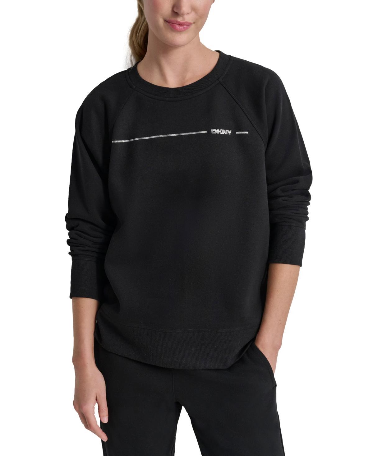 Dkny Womens Rhinestone Logo Fleece Sweatshirt Product Image