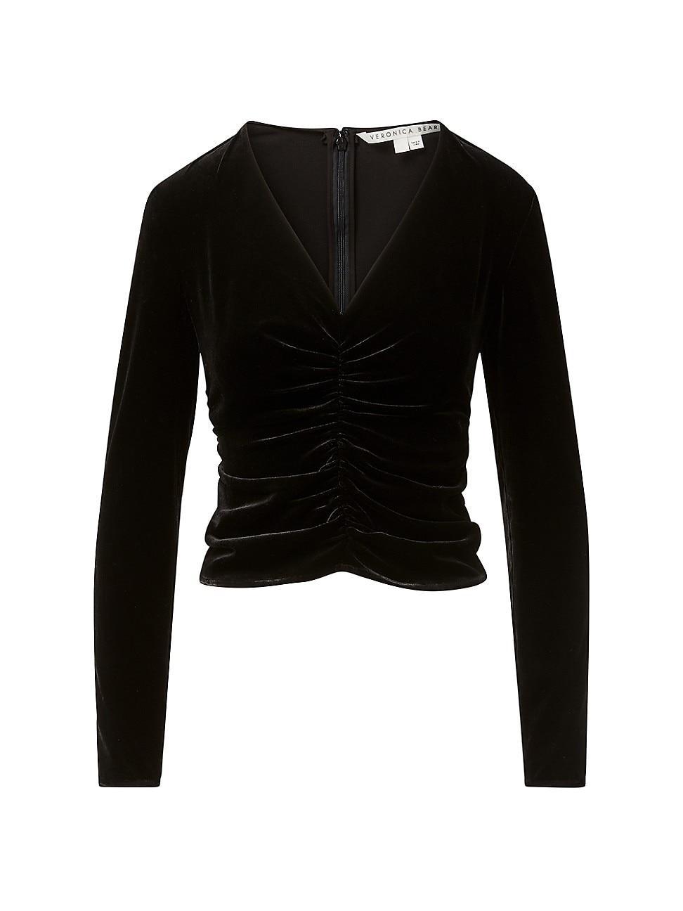 Pelona Ruched Long-Sleeve Velvet Top Product Image