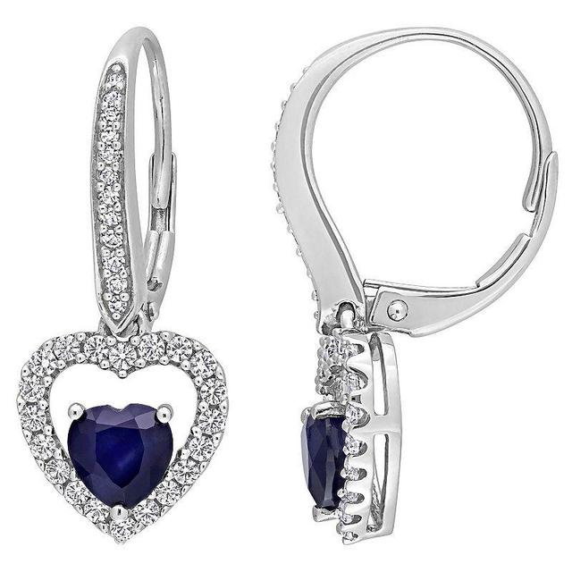 Stella Grace 14k White Gold Blue Sapphire, White Sapphire & 1/10 Carat T.W. Diamond Heart Drop Earrings, Womens Product Image