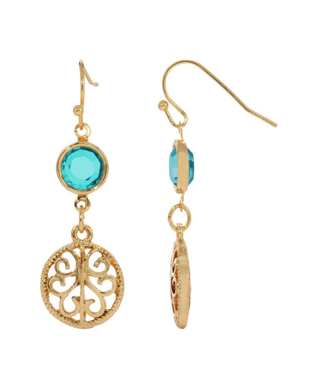 1928 Gold Tone With Blue Simulated Crystal Earrings, Womens Product Image