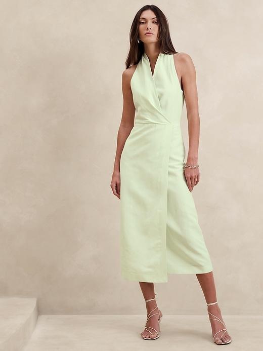 Silk-Linen Wrap-Effect Midi Dress Product Image