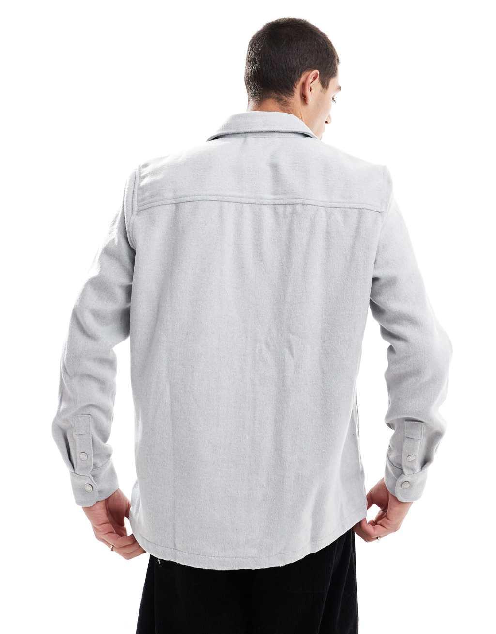 ONLY & SONS zip through overshirt in light gray   Product Image