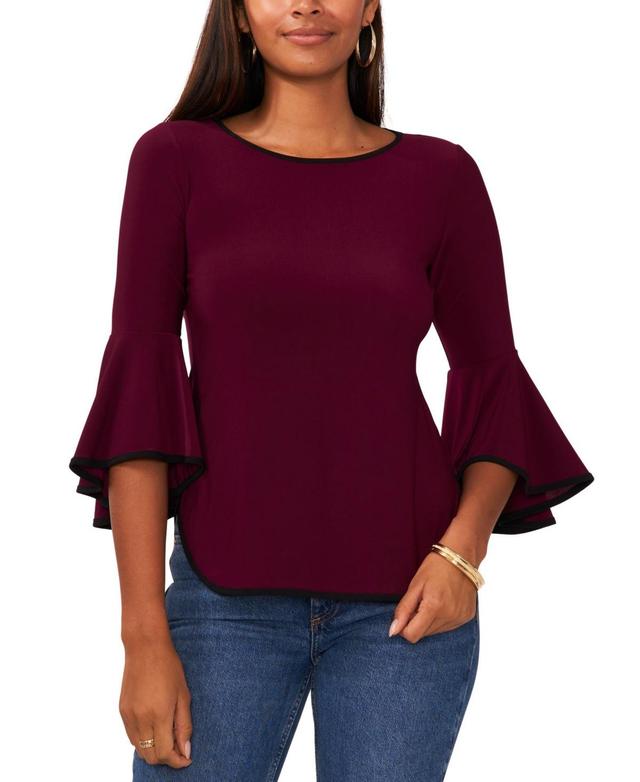 Sam & Jess Petite Contrast-Trim Bell-Sleeve Top Product Image