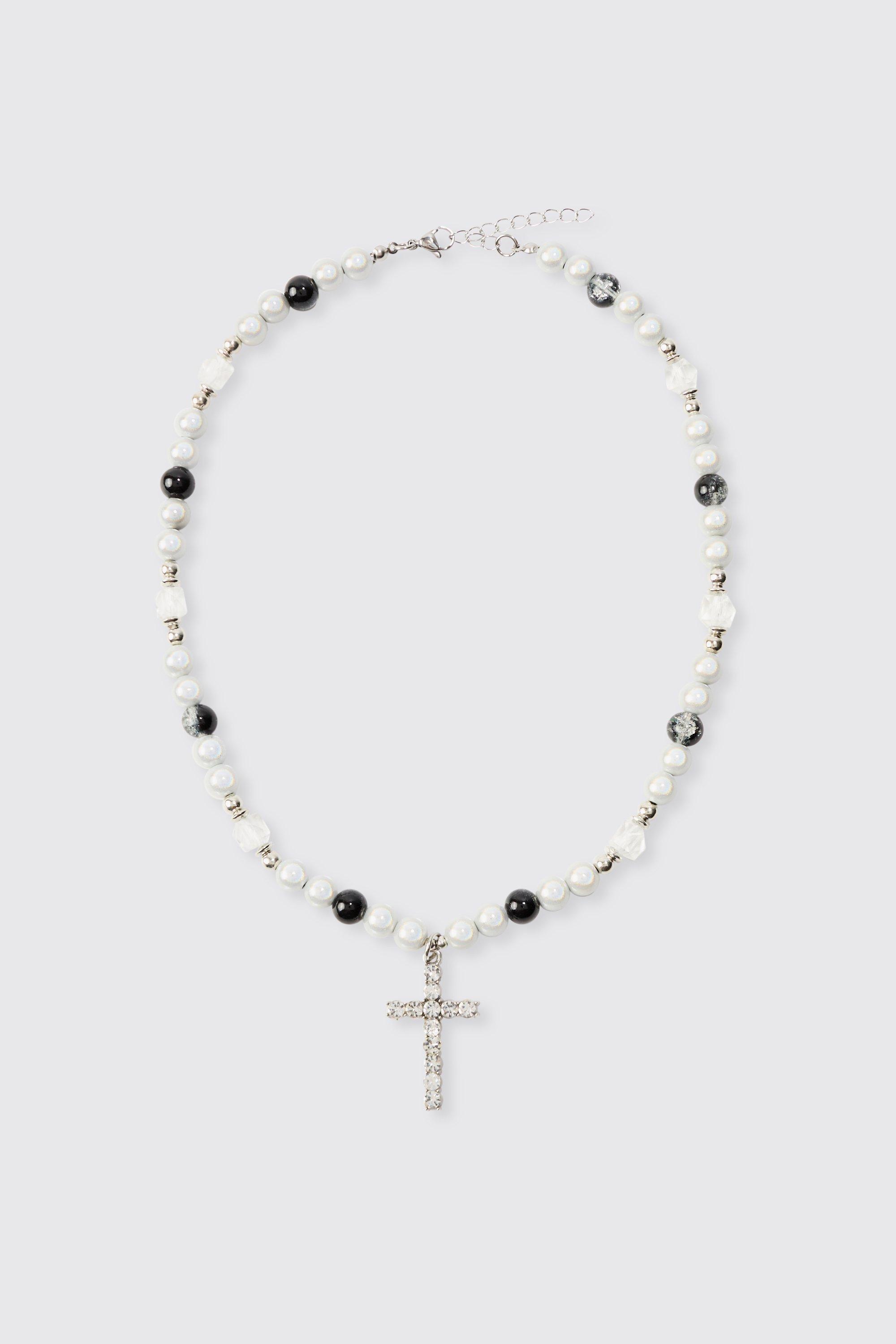 Pearl Cross Pendant Necklace | boohooMAN USA Product Image