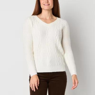 St. John's Bay Womens V Neck Long Sleeve Pullover Sweater Product Image