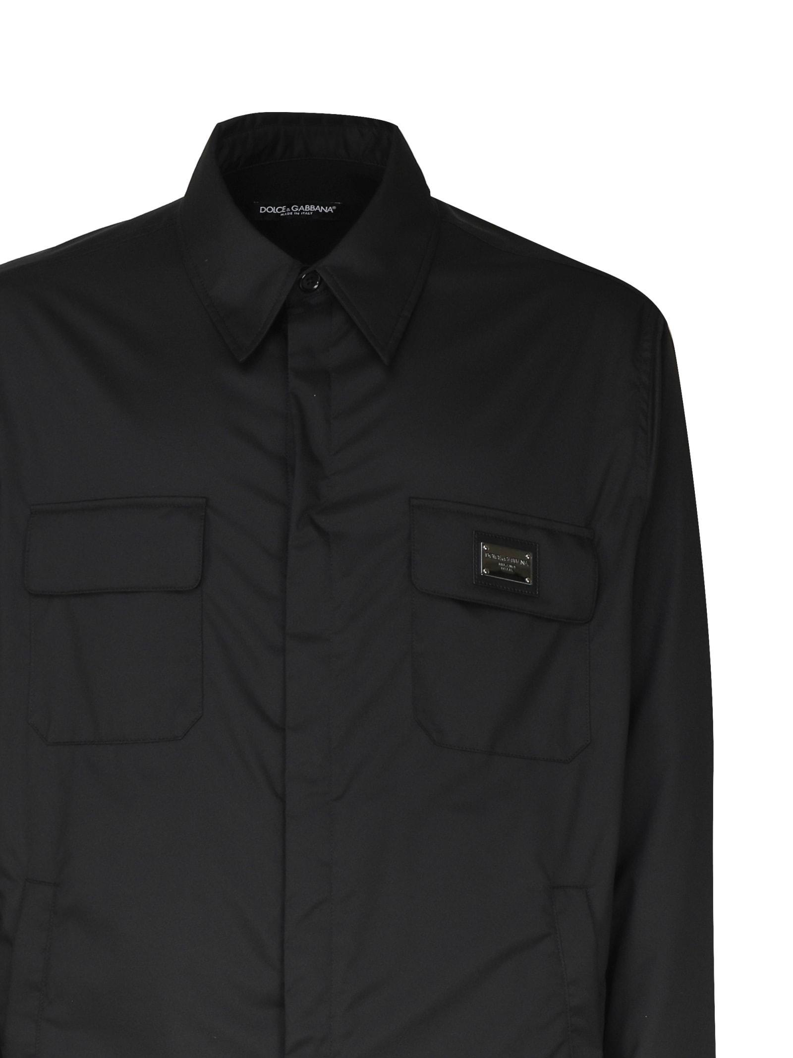 Shirt In Semi-gloss Fabric And Logo Plate In Negro Product Image