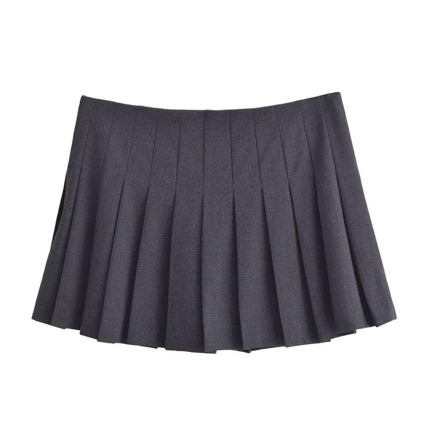 High Waist Plain Pleated Mini A-Line Skirt product image