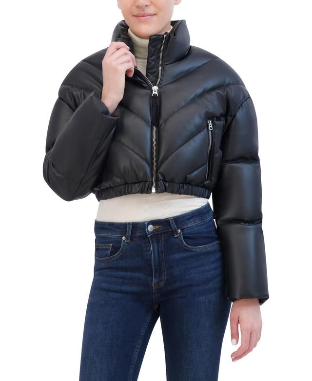 Hudson Jeans Womens Cropped Chevron Quilted Puffer Jacket Product Image