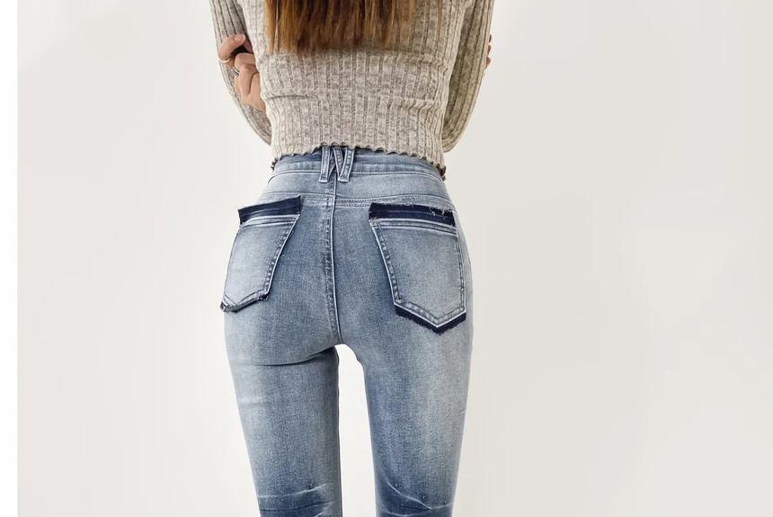 Low Waist Washed Bootcut Jeans Product Image