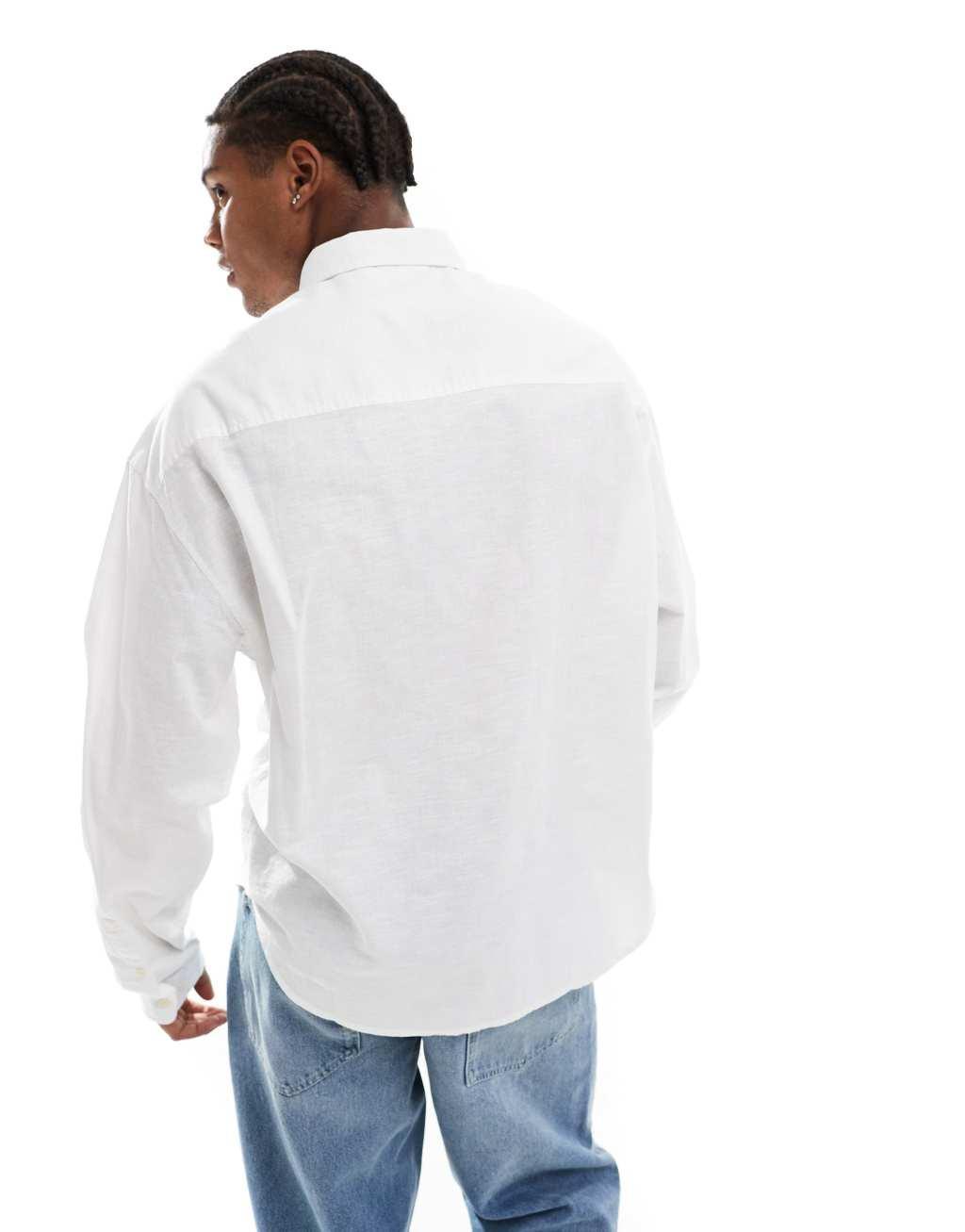 ASOS DESIGN 90s oversized linen blend shirt in white Product Image