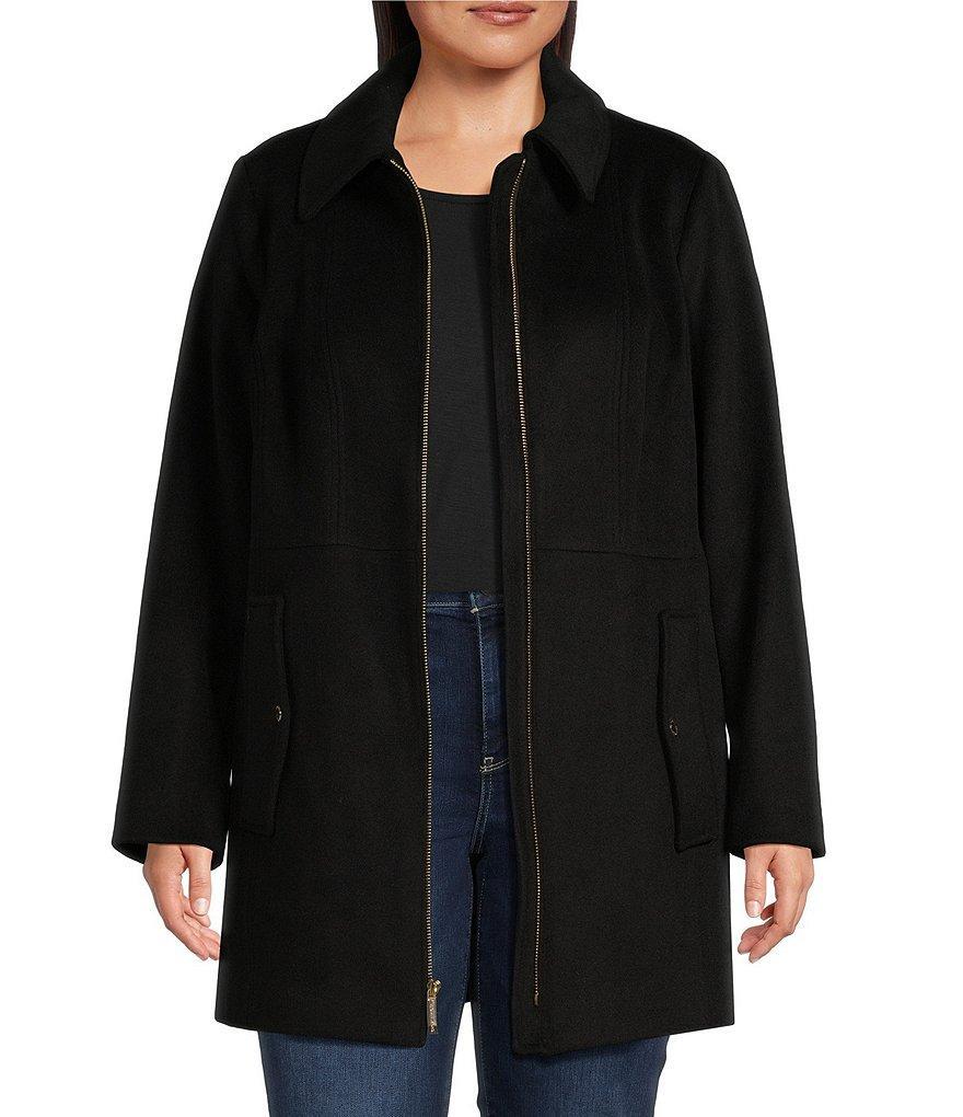 MICHAEL Michael Kors Plus Size Wool Blend Point Collar Snap Pocket Zip Front Walker Jacket Product Image