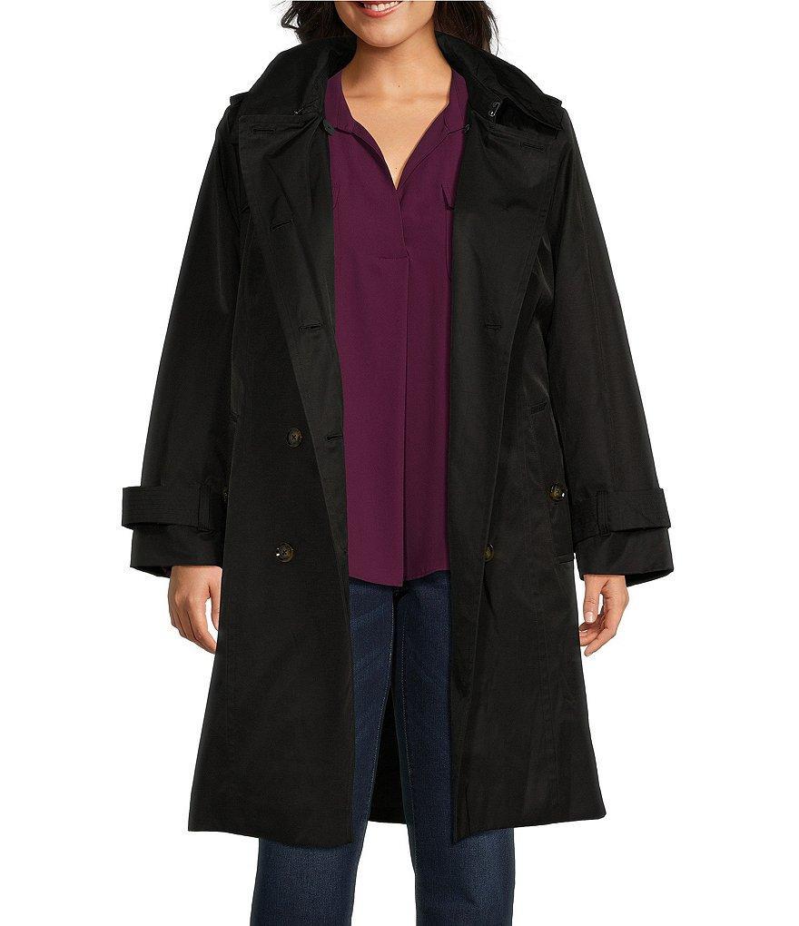 London Fog Plus Size Double Breasted Point Collar Removable Liner Button Front Trench Coat Product Image