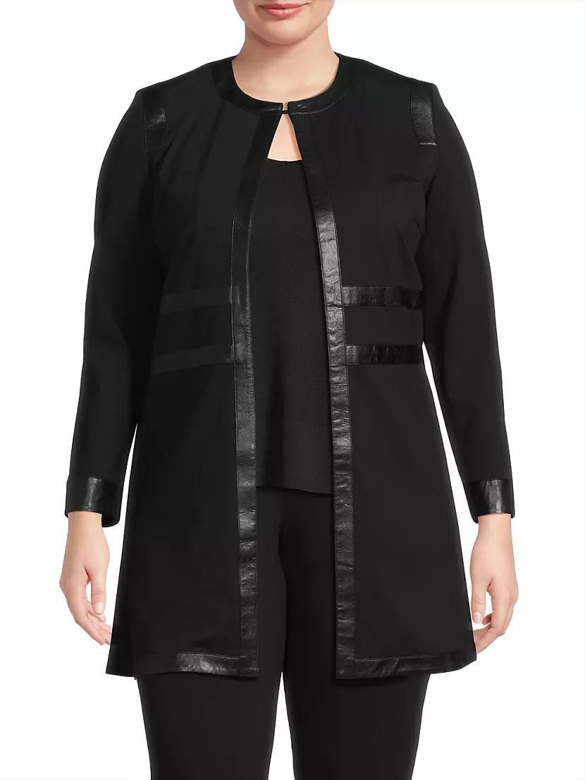 Plus Faux-Leather Trim Long-Sleeve Jacket Product Image