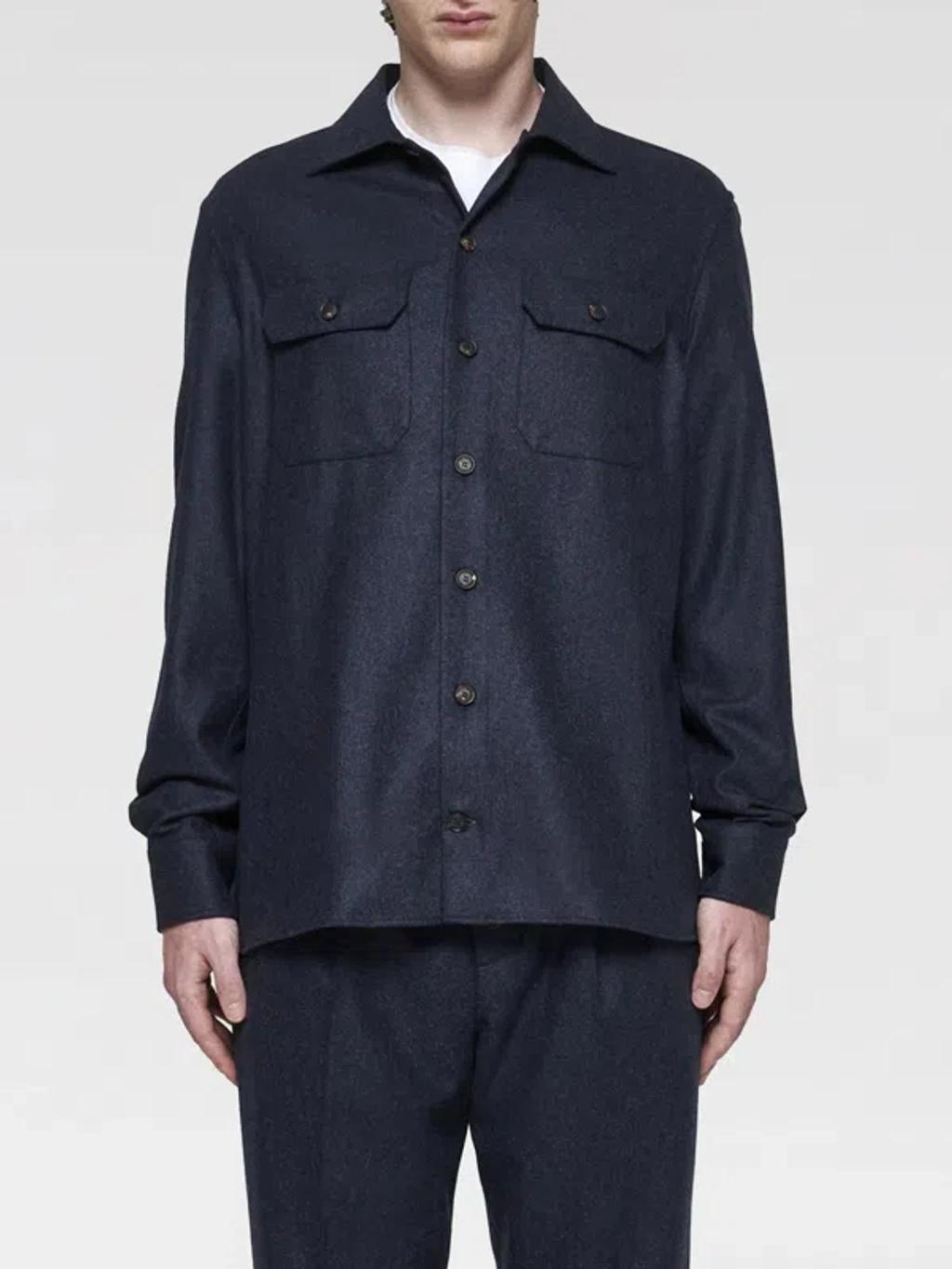 Wool Flannel Overshirt In Blau Product Image