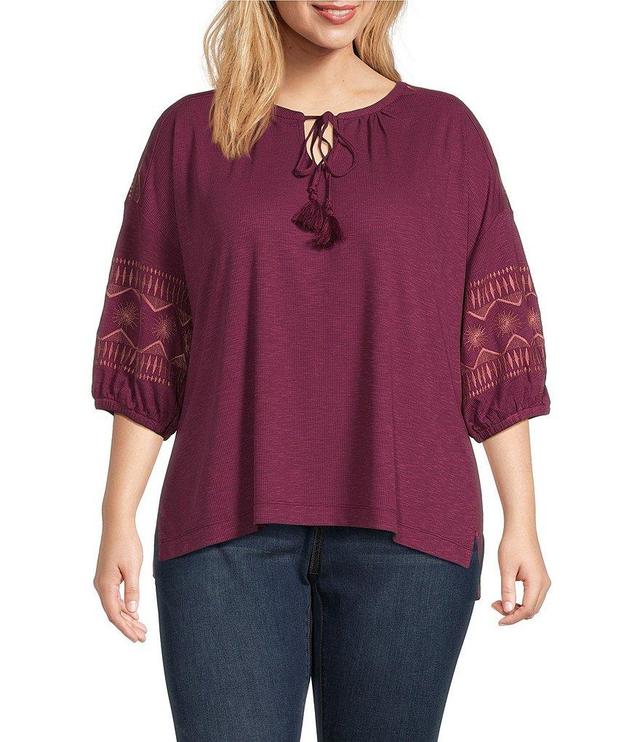 Westbound Plus Size Embroidered 3/4 Sleeve V-Neck Top Product Image