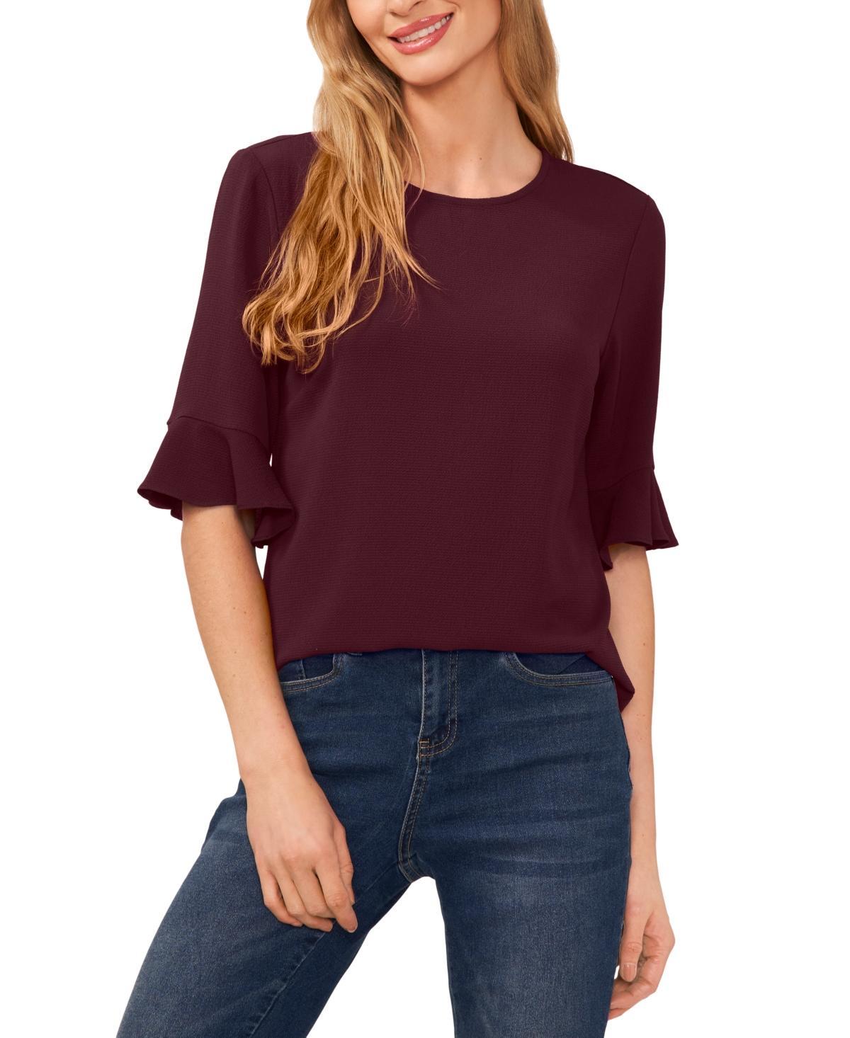 CeCe Ruffle Cuff Crew Neck Blouse (Rich ) Women's Clothing Product Image