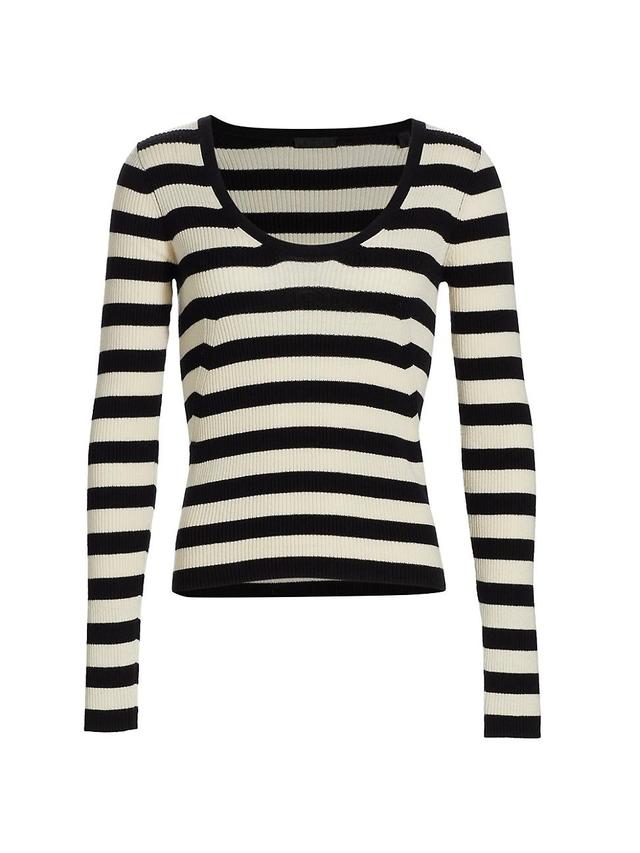 Womens Striped Wool U-Neck Sweater Product Image