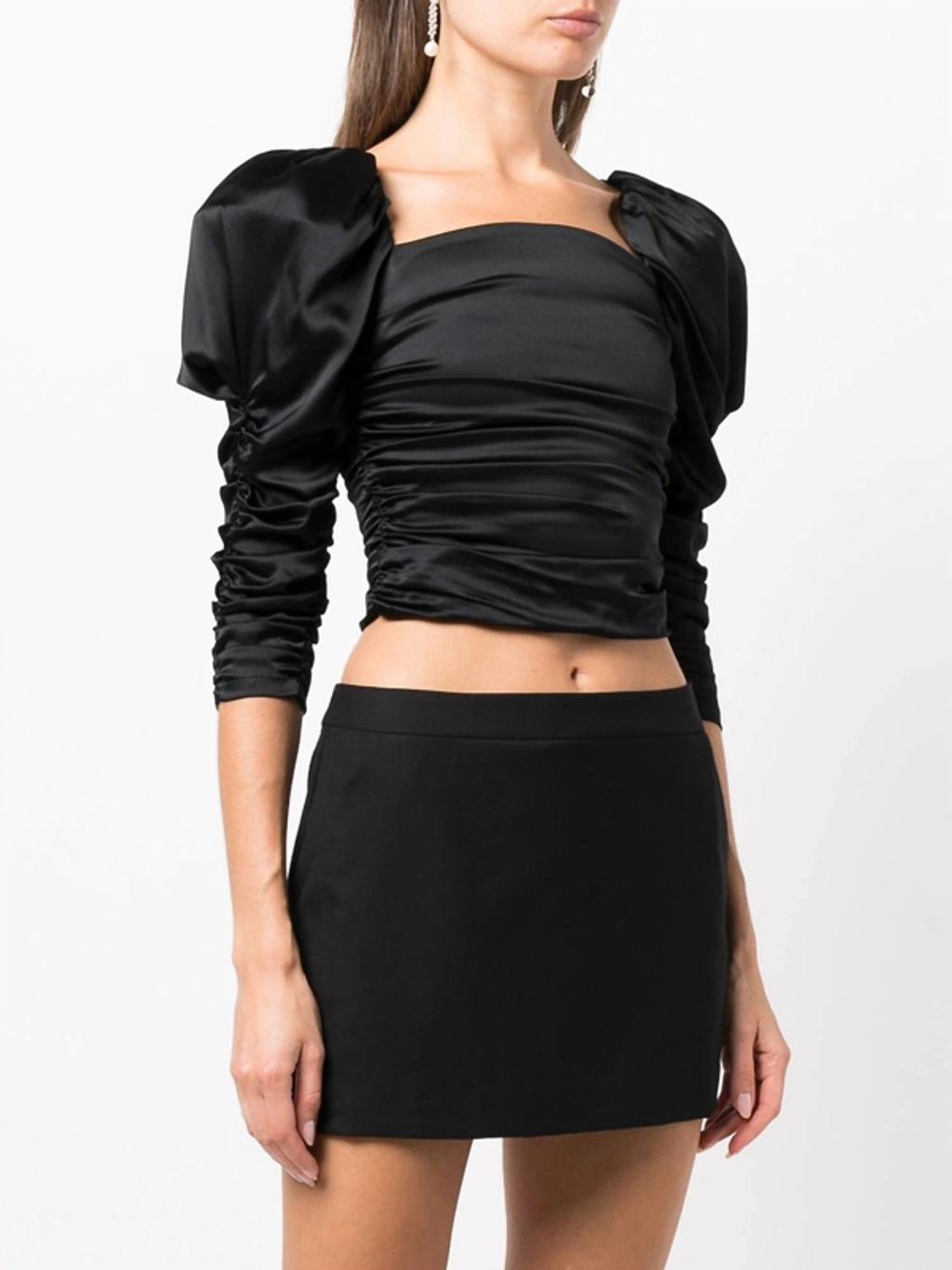 ALICE AND OLIVIA Katrice Ruched Puff-sleeve Top In Black Product Image