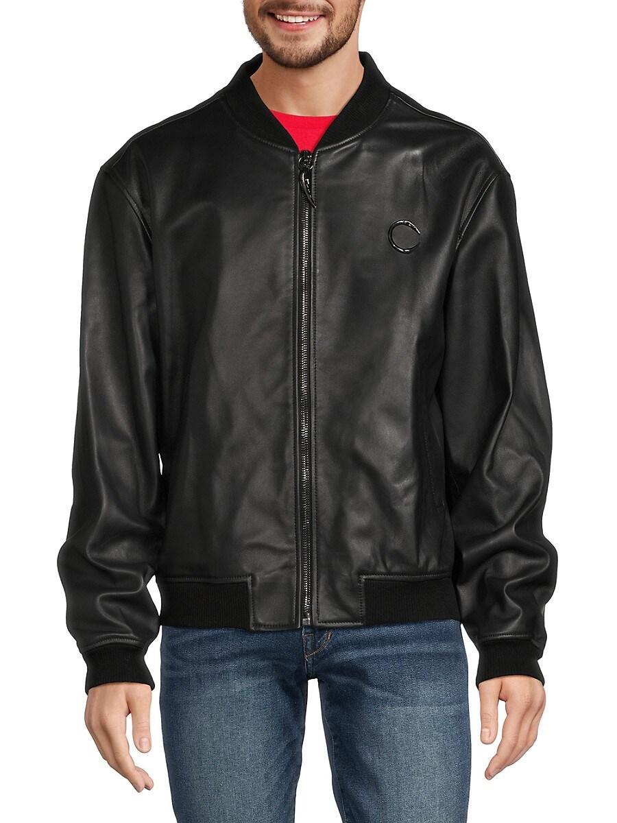 Roberto Cavalli Mens Leather Bomber Jacket - Black Product Image