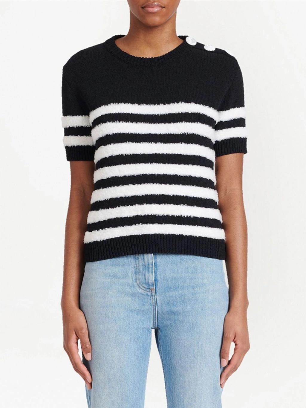 Striped Pattern Short-sleeve Top In Black Product Image