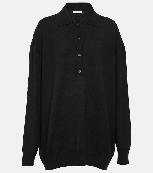 THE ROW Wool-blend Polo Sweater In Black Product Image