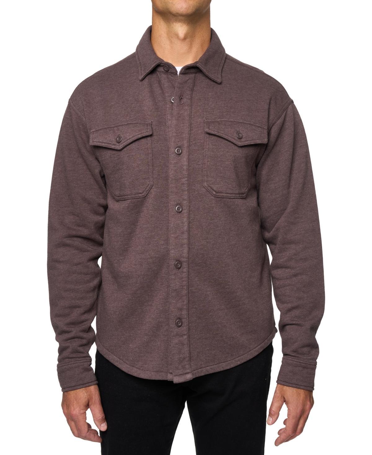 Lazer Mens Relaxed Fit Long Sleeve Button-Front Burnt Fleece Shirt-Jacket Product Image