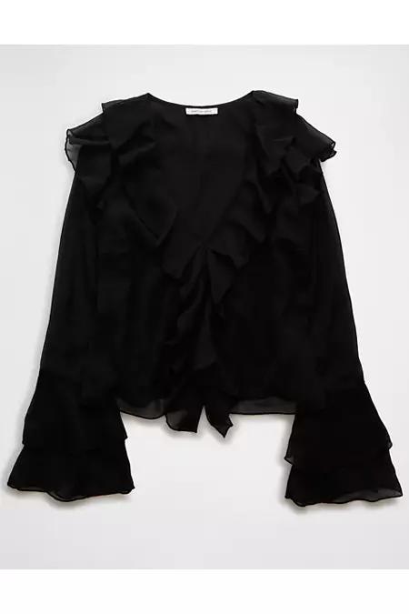 AE Long-Sleeve Chiffon Ruffle Blouse Womens Product Image