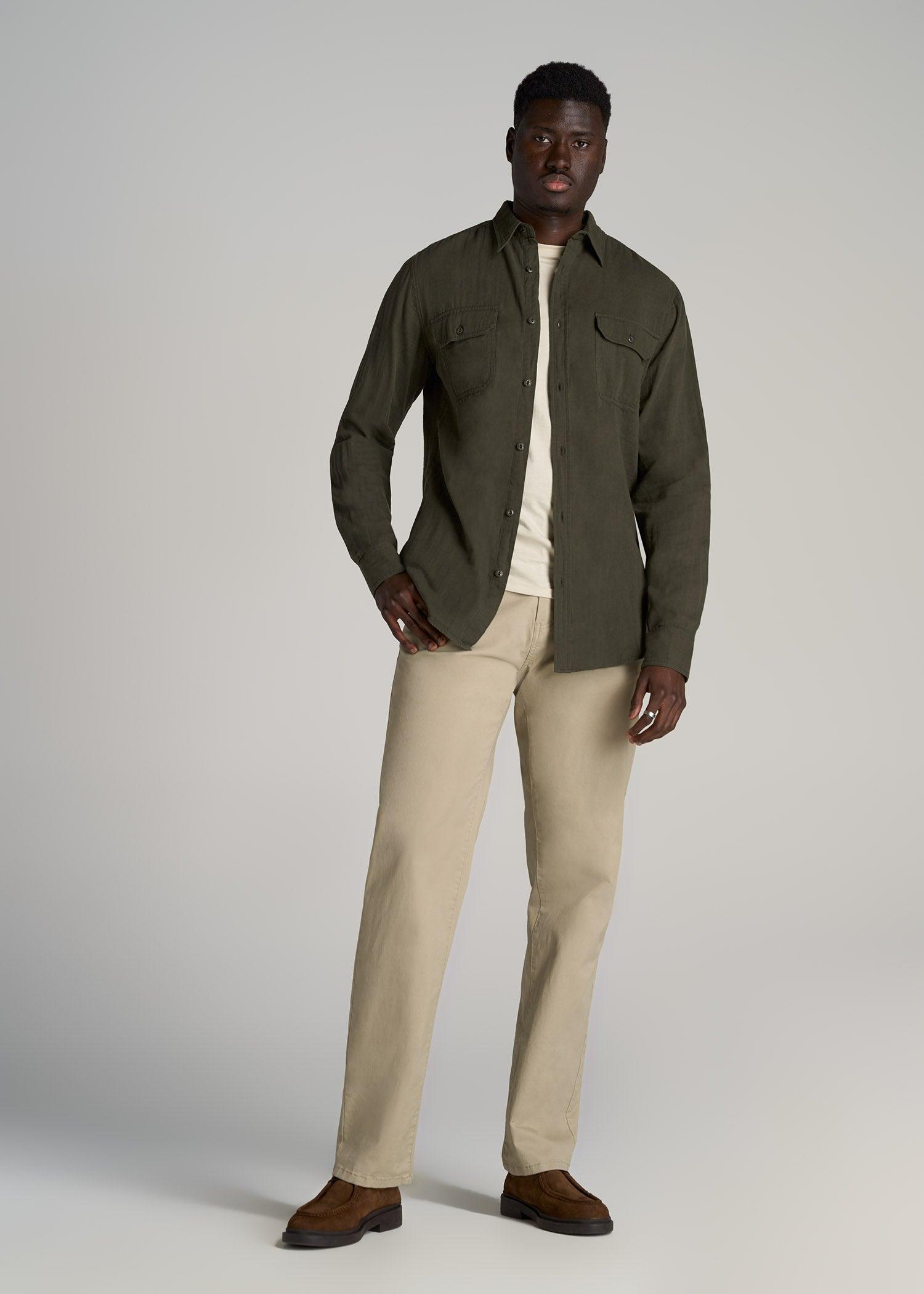 LJ&S Double Weave Shirt for Tall Men in Vintage Thyme Green Male Product Image