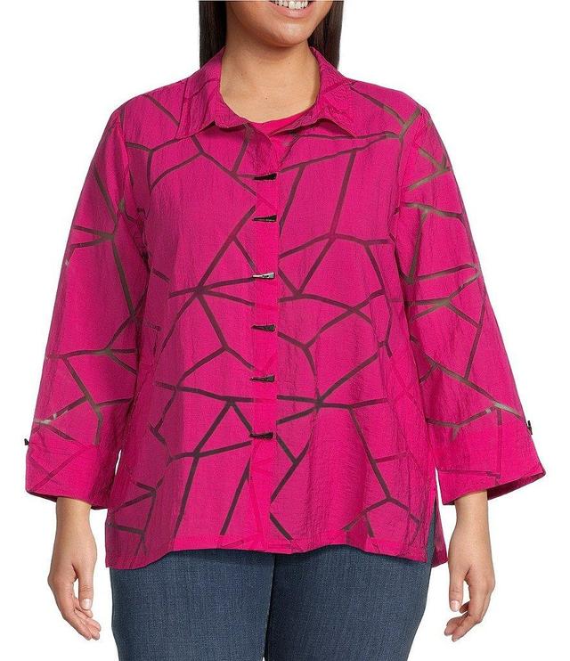 Ali Miles Plus Size Woven Burnout Collar 3/4 Sleeves Button-Front Tunic Product Image