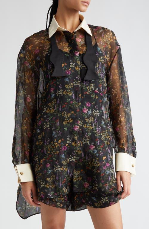 Marocco Floral-Print Chiffon Collared Tunic Shirt Product Image