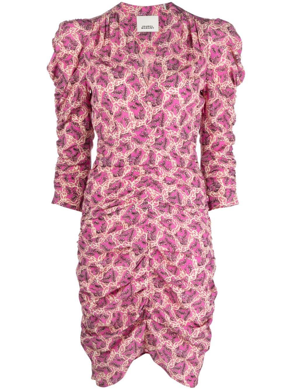 ISABEL MARANT Celina Print Silk Mini Dress In Fuchsia Product Image