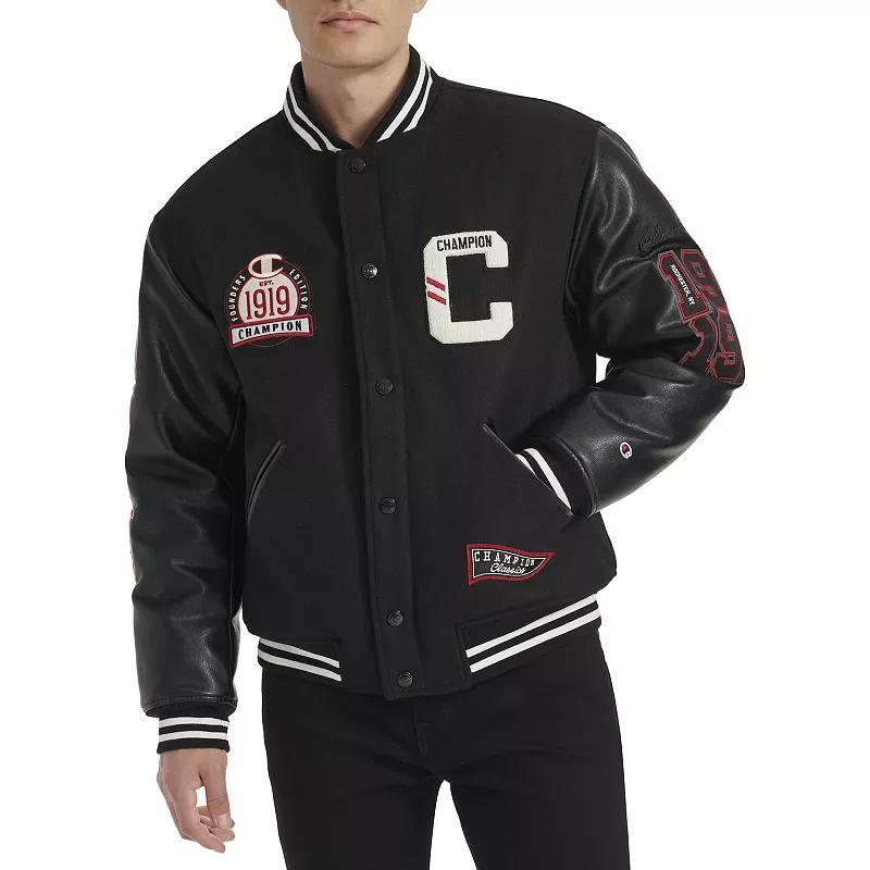 Mens Champion Letterman Varsity Bomber Jacket with Patches Product Image