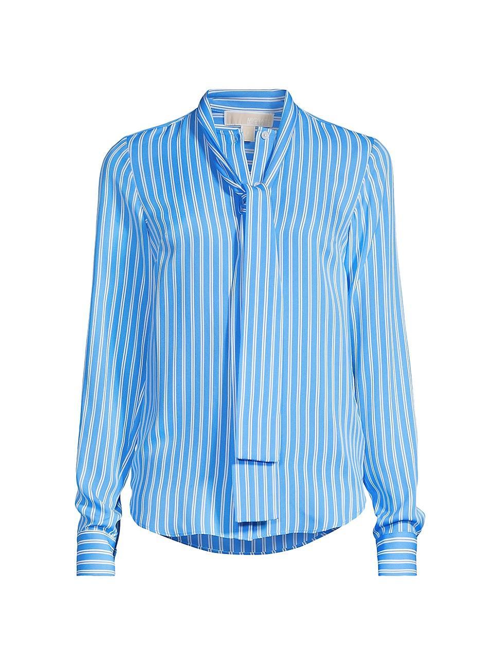 Womens Stripe Bow Silk-Blend Blouse Product Image